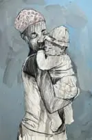 Greatjoy Ndlovu, Nurturing Bonds, 2024, charcoal and oil on canvas