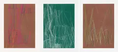 Unathi Mkonto, Still Life as Space I; Still Life as Space II; Field Lines, three, soft pastel on Fabriano paper