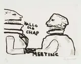 Robert Hodgins, Meeting, etching on paper
