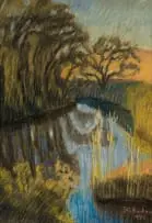 Leonora Everard-Haden, Reflection of Trees on a River, pastel on paper