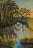 Leonora Everard-Haden, Reflection of Trees on a River, pastel on paper