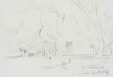 Walter Battiss, Landscape with Trees, pencil on sketch paper