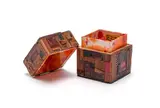 Peter Clarke, Abstract Ornamental Artist Box, inscised leather exterior and watercolour collage interior box