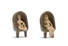 John Leask Nowers, A pair of seated nude figures, painted and glazed ceramic