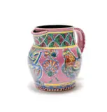 Ian Calder, Jug with chicken and floral motif, painted and glazed ceramic