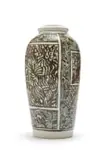 Esias Bosch, White urn with lid and brown patterning, painted and glazed ceramic
