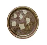 Esias Bosch, Brown and green plate with abstract motif, painted and glazed ceramic