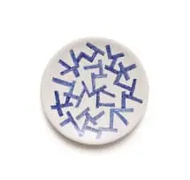 Plate with large abstract geometric pattern by Ruan Hoffmann, painted and glazed ceramic, sold Dec 2024