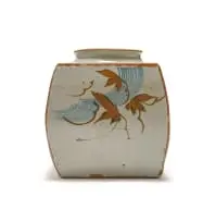 Tim Morris, Pot with brown and blue floral motif, painted and glazed stoneware