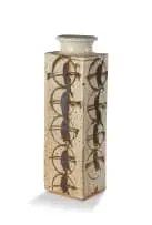 Tim Morris, Rectagular vase with abstract motif, painted and glazed reduction stoneware