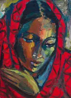 Hennie Niemann jnr, Pensive Woman, oil on board