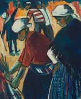 Iris Ampenberger, Women Fetching Wood, oil on board