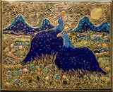 Esias Bosch, Tile with guinea fowl in a landscape, painted and glazed ceramic with lustre decoration