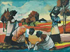 Jan Dingemans, Washer Women, oil on canvas laid down on board