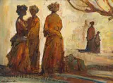 Women in a Landscape by Titta Fasciotti, oil on canvas laid down on board, offered Dec 2024