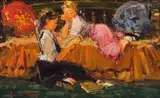 Children on a Bed by Adriaan Boshoff, oil on canvas laid down on board, sold Dec 2024