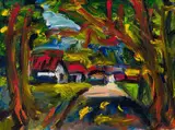 Gerhard Batha, Abstract Landscape with Houses, oil on canvas