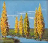 Vera Volschenk, Poplar Trees, oil on canvas