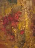 Frank Spears, Still Life with Red and Yellow Daisies, oil on canvas laid down on board