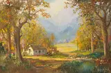 Gabriel de Jongh, Landscape with Cottage and Distant Mountains, oil on canvas