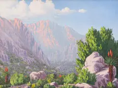 Vera Volschenk, Mountain Landscape with Aloes, oil on canvas laid down on board