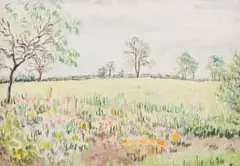 Enslin Du Plessis, Landscape with Flowers and Trees, oil on board