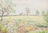 Enslin Du Plessis, Landscape with Flowers and Trees, oil on board
