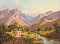 Cottage in a Mountainous Landscape by Gabriel de Jongh, oil on canvas, sold Dec 2024