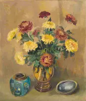 Gregoire Boonzaier, Still Life with Chrysanthemums in a Vase, oil on canvas