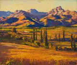 Edward Roworth, Landscape with Mountains and Houses, oil on canvas
