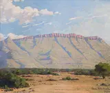 Vera Volschenk, Arid Landscape with Mountain in the Distance, oil on board