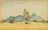 Erich Mayer, Landscape with Trees and Mountains, watercolour on paper