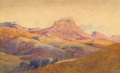 Constance Penstone, Mountainous Landscape, watercolour on paper laid down on backing board