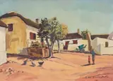 David Botha, Village Scene, oil on canvas