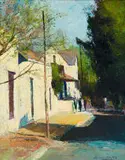 Streetscape with Figures and Houses by Errol Boyley, oil on artist's board, sold Dec 2024