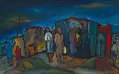 Township Street Scene by Kenneth Baker, oil on board, sold Dec 2024