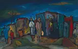 Kenneth Baker, Township Street Scene, oil on board