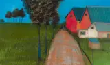 Trees and House along a Pathway by Pieter van der Westhuizen, chalk pastel on paper, sold Dec 2024