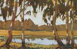 Sydney Carter, View of a Lake, gouache on card