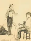 Sam Nhlengethwa, Singer and Guitar Player, charcoal on paper