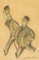 John Dronsfield, Two Gentlemen Walking, charcoal on paper
