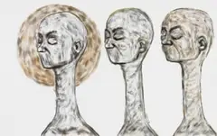 Three Heads by Wonder Buhle Mbambo, charcoal on paper, offered Dec 2024