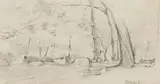 Anthony Strickland, Farm Landscape with Duck, pencil on paper laid down on board
