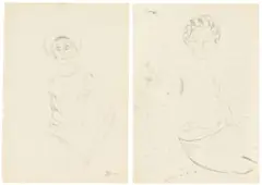 Eugene Labuschagne, A Fashionable Lady; Portrait of a Lady in a Landscape, two, pencil on paper