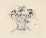Michael Costello, Head with Animal Horns, mixed media on paper