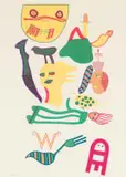 Walter Battiss, Guinea Fowl, screenprint on paper