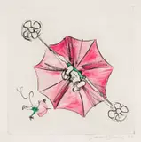 Beezy Bailey, Figure with Propellers, hand-coloured etching on paper