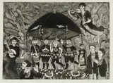 Jeanne Kotzé-Louw, Characters in Echelon Gazebo, etching on paper