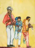 Penny Whistlers by Nathaniel Ntwayakgosi Mokgosi, watercolour on paper, sold Dec 2024