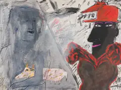 Nina Romm, Self Portrait with Crocodile, oil and mixed media on paper